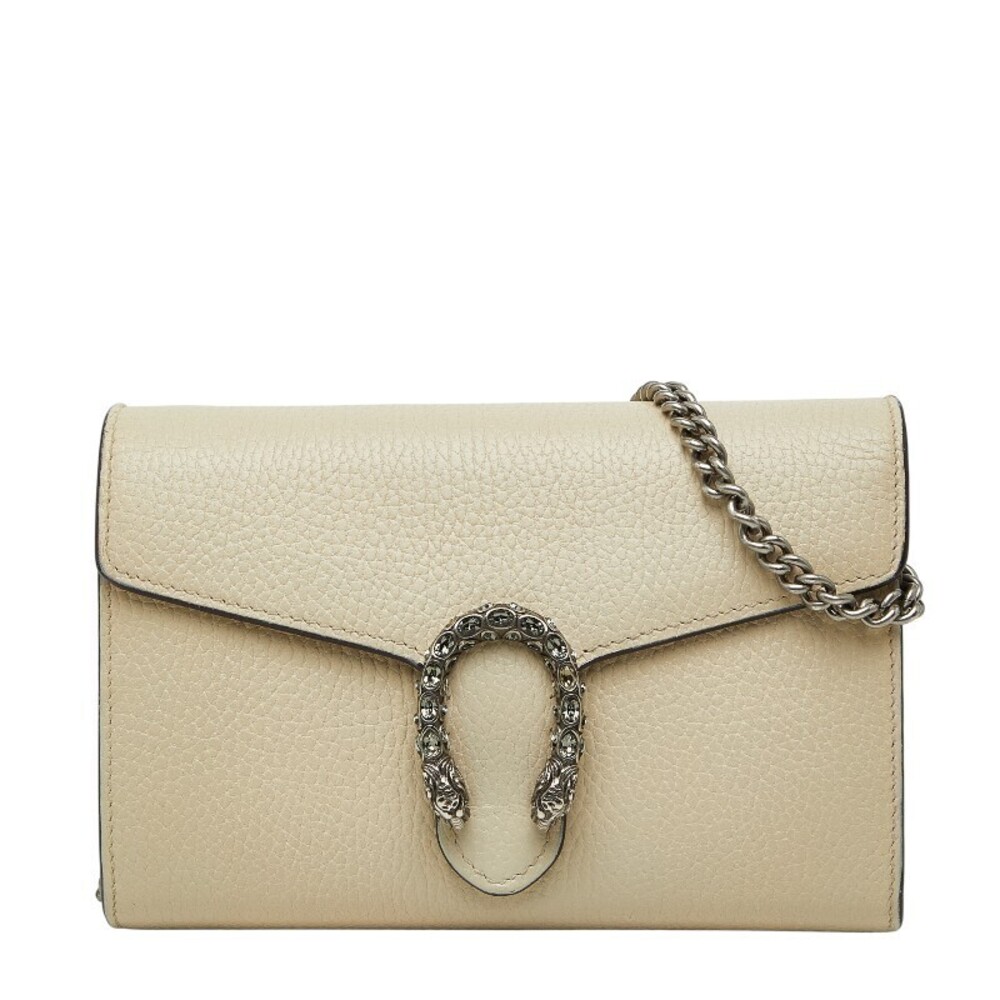 Gucci Dionysus Chain Wallet Shoulder Bag Ivory White Leather